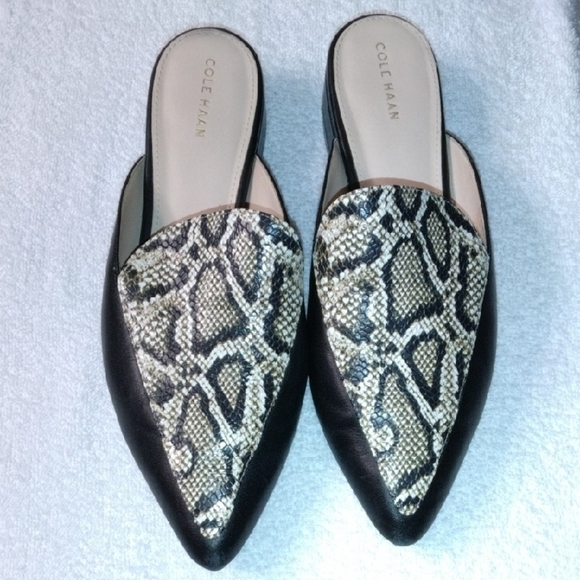 Cole Haan Women's Black and Tan Snake Print Mules - Picture 1 of 6